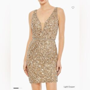 NWT Mag Duggal women’s light copper sequined bodycon mini dress size 6